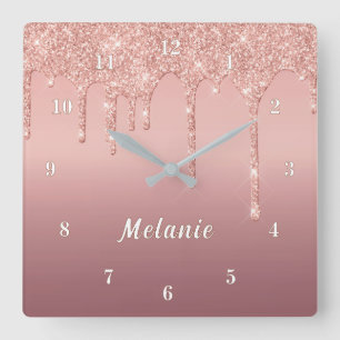 Carrée Rose personnalisé horloge Parties scintillant or N