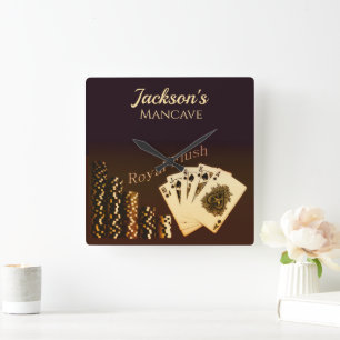Carrée Royal Flush Poker Horloge Mur À Thème