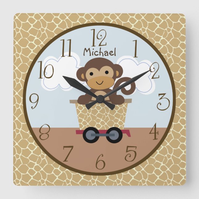 Carrée Safari Monkey Animal Train Horloge de la crèche de (Recto)
