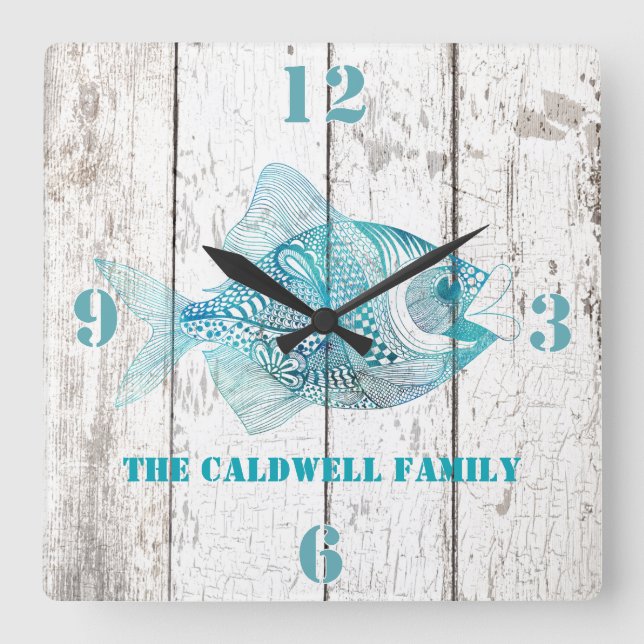 Carrée Seashore Beach House Bois Look Wall Horloge (Recto)