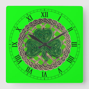 Carrée Shamrock vert & noeuds celtiques Horloge numérique