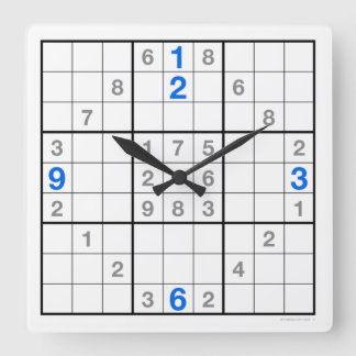 Carrée Sudoku Horloge avec puzzle téléchargeable (bleu)
