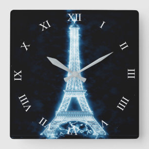 Carrée Tour Eiffel en Neon Blanc Lumière Carré Horloge mu