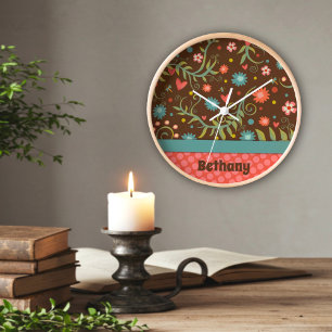Carrée Trendy Plutôt Floral Personnalisé Horloge Unique