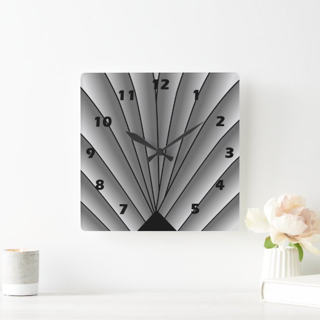 Carrée Ventilateur Art déco Design Carré gris horloge mur (Maison)