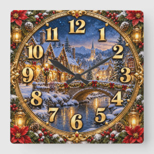 Carrée Village de Noël Horloge Merveilleux Hiver