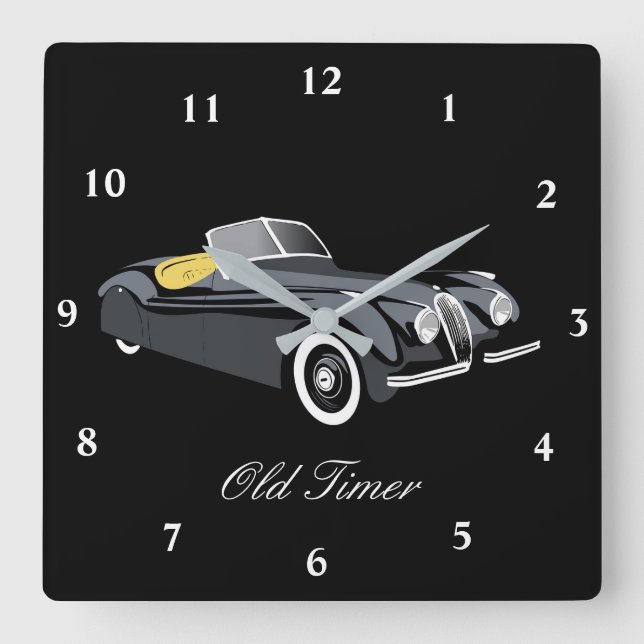 Carrée Voiture classique Jaguar 'Vieux Timer' Horloge mur (Recto)
