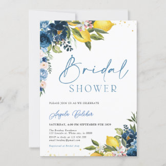 Carrelage bleu Citron nuptiale douche Invitation