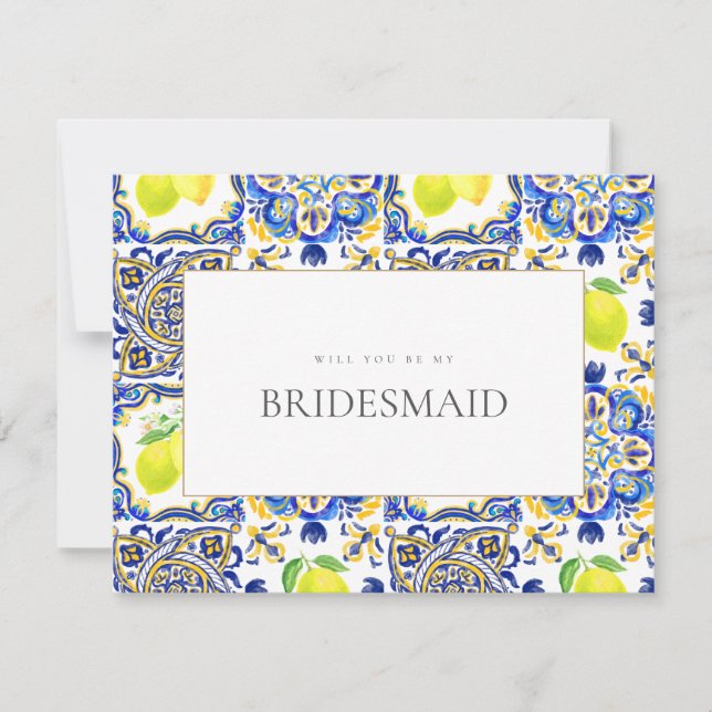 Carrelage de citron méditerranéen Bridesmaid Carte (Devant)