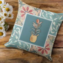 Carrelage décoratif Boho et oreiller fleuri