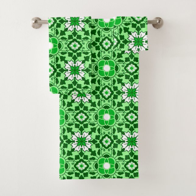 Carrelage marocain floral, émeraude et vert citron (En situation)
