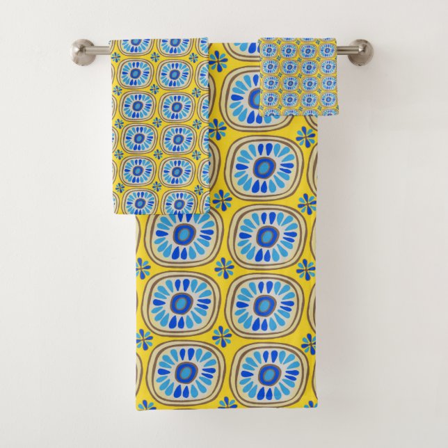 Carrelage rond rétro Motif bleu jaune (En situation)