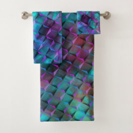 carrés 3D colorés bleu lilas à rose ou triangles