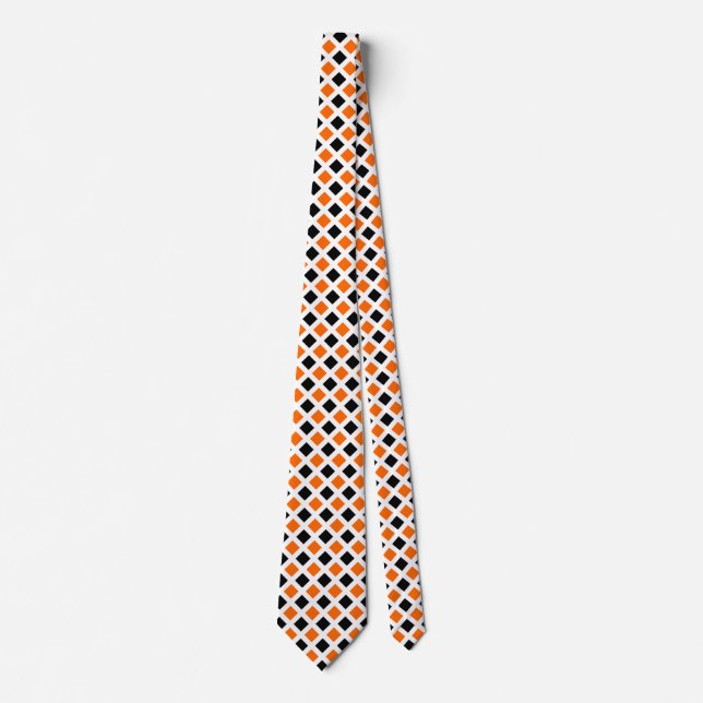 Carrés diagonaux - orange et noir sur Cravate blan (Devant)