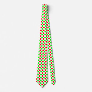 Carrés diagonaux - Vert et Rouge sur Cravate blanc