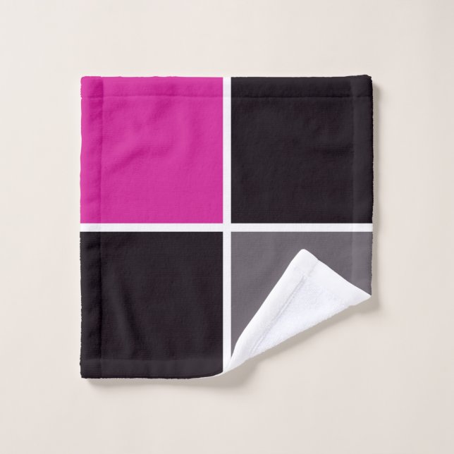 Carrés rose, noir, blanc et gris (Gant de toilette)