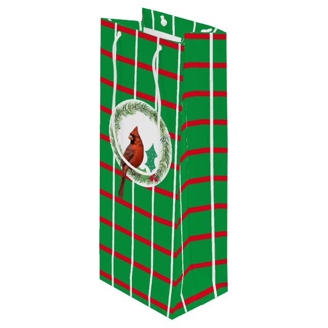 Carrés verts avec Rouge & Blanc Lignes Vin Sac Cad (Devant Angle)