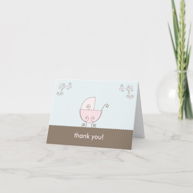 Carriage Baby Dusche Danke - Pink (Vorderseite)