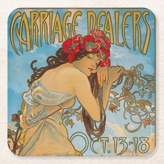 Carriage Dealers by Alphonse Mucha (1902) Rechteckiger Pappuntersetzer (Vorderseite)