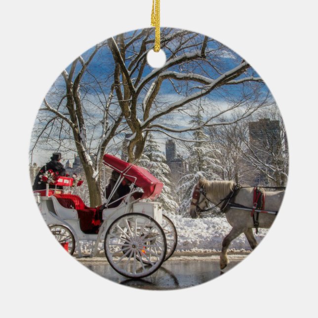 Carriage Horses in Central Park Snow Keramik Ornament (Hinten)