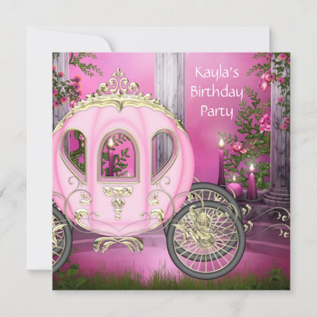 Carriage Pink Princess Birthday Party Einladung (Vorderseite)