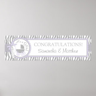 Carriage, Zebra Print, Lavendel Baby Showbanner Poster