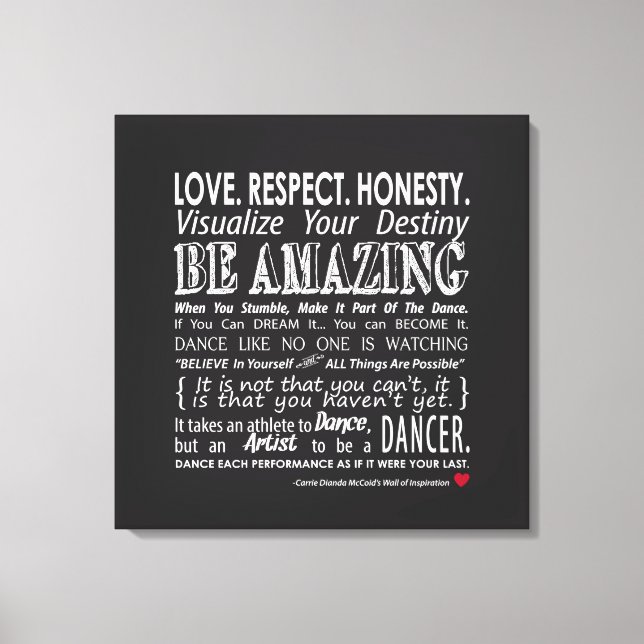 Carrie's Inspiration Dance Quotes 12x12 Leinwand (Vorderseite)