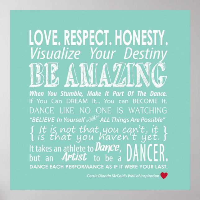 Carrie's Wall of Inspirational Dance Quotes - Aqua Poster (Vorne)