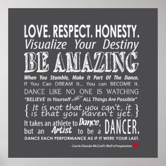 Carrie's Wall of Inspirational Dance Quotes - Gray Poster