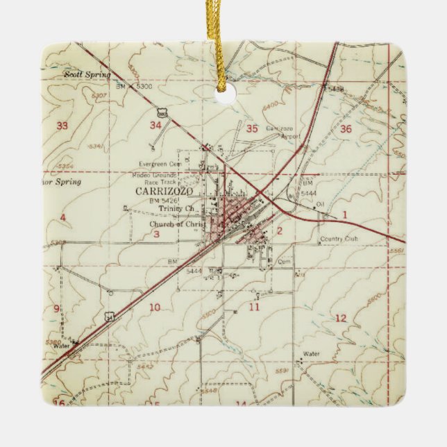Carrizozo NM Topo Karte Keramikornament (Vorderseite)