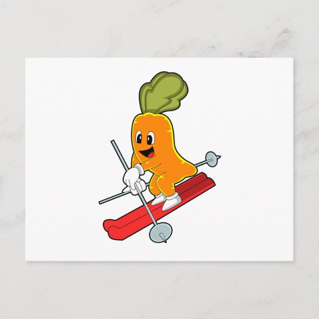 Carrot als Skifahrer mit Ski Postkarte (Vorderseite)