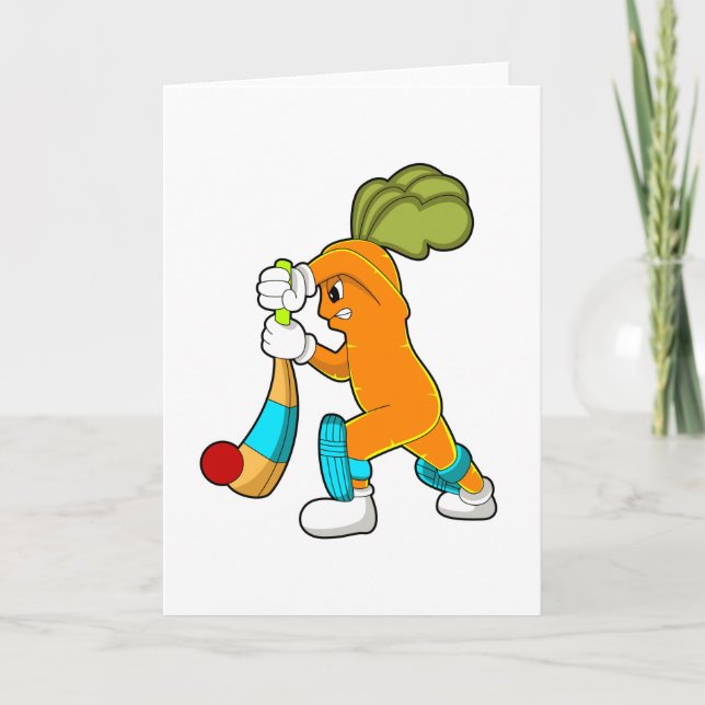 Carrot auf Cricket mit Kricketfledermaus Karte (Vorderseite)