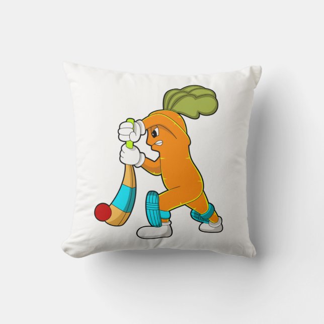 Carrot auf Cricket mit Kricketfledermaus Kissen (Vorderseite)