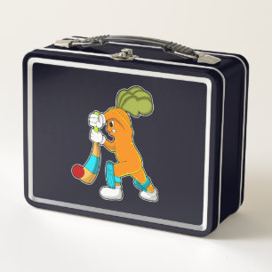 Carrot auf Cricket mit Kricketfledermaus Metall Brotdose