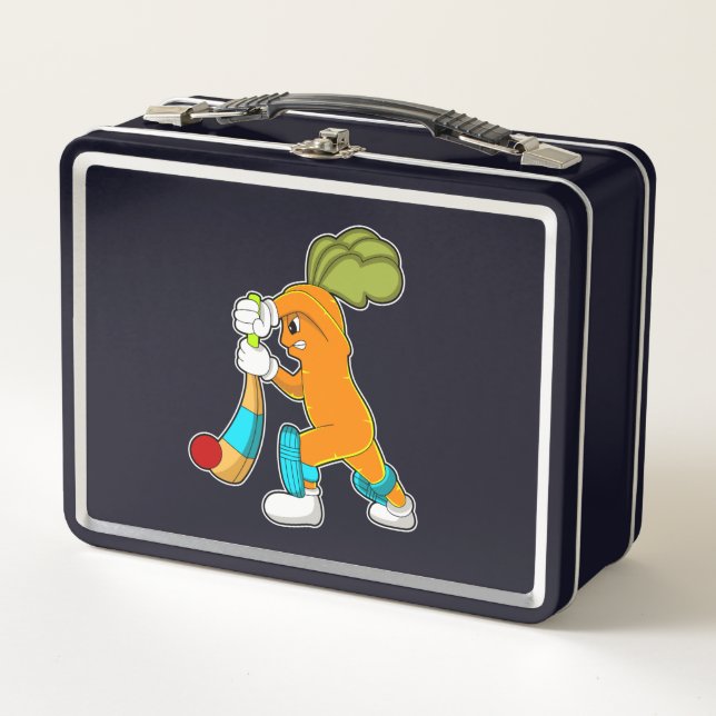 Carrot auf Cricket mit Kricketfledermaus Metall Brotdose (Vorderseite)