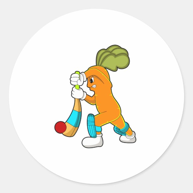 Carrot auf Cricket mit Kricketfledermaus Runder Aufkleber (Vorderseite)