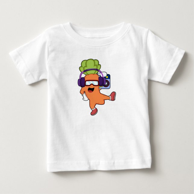 Carrot bei Musik mit Headphone Baby T-shirt (Vorderseite)