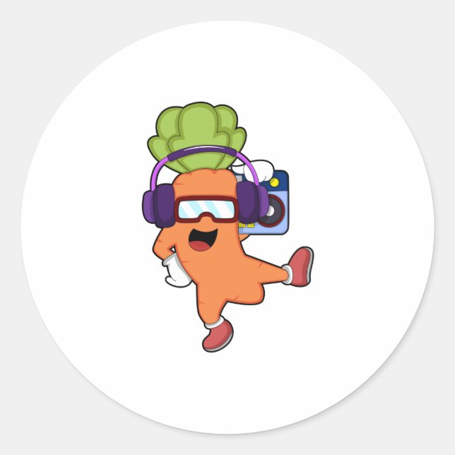 Carrot bei Musik mit Headphone Runder Aufkleber (Vorderseite)
