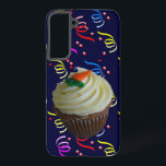 Carrot Cake Cupcake & Confetti Blue Samsung Galaxy Hülle<br><div class="desc">Eigene Geburtstagsfeier Party und Geschenk. Dieses Design sieht für jedes Produkt gut aus. ⭐ PERSONALISIEREN Sie diese Vorlage mit Ihren Bildern. ⭐ EDIT weiter,  um weitere Änderungen vorzunehmen. ⭐ ÜBERTRAGEN dieses Design auf jedes Produkt. Besuchen Sie alle meine Geschäfte auf bit.ly/SandyspiderStores (schneiden und einfügen).</div>