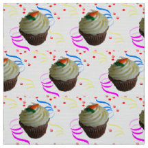 Carrot Cake Cupcake & Confetti Poly Weave Fabric