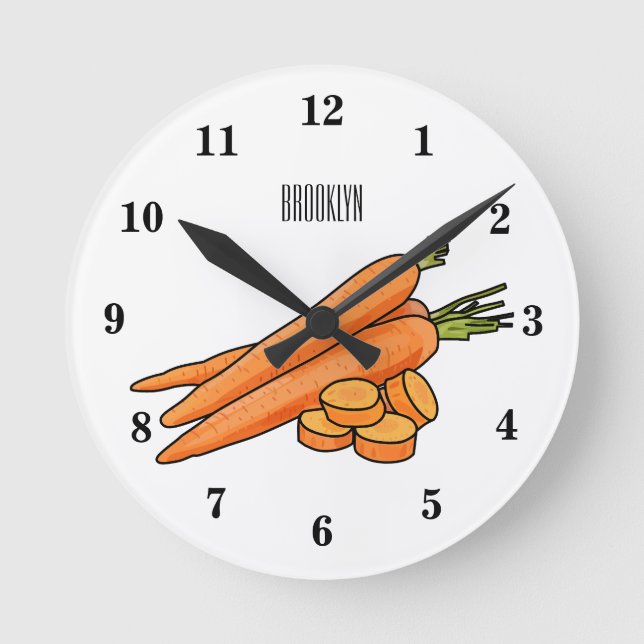 Carrot-Cartoon-Abbildung Runde Wanduhr (Vorderseite)