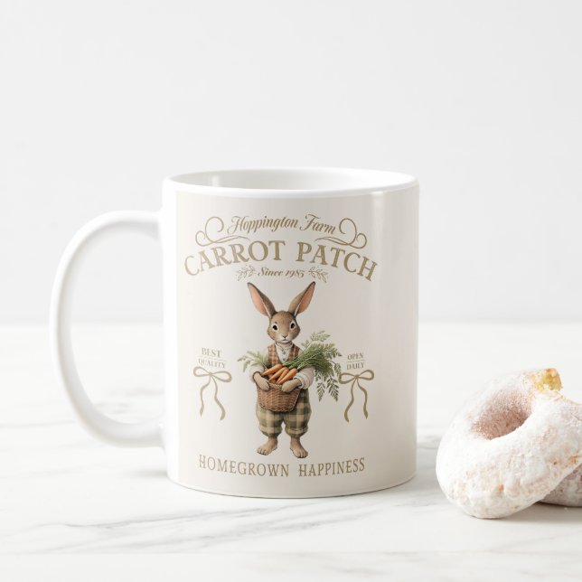 Carrot Patch Bunny Farmer Kaffeetasse (Mit Donut)