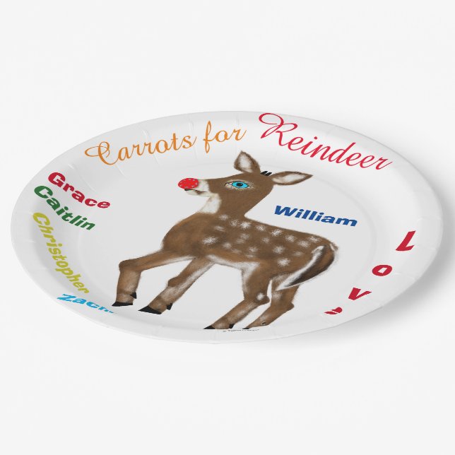 Carrots für Reindeer-Kinder-Namen Pappteller (Schrägansicht)