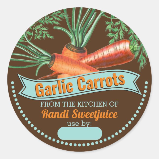 Carrots personalized home canning homemade by runder aufkleber (Vorderseite)