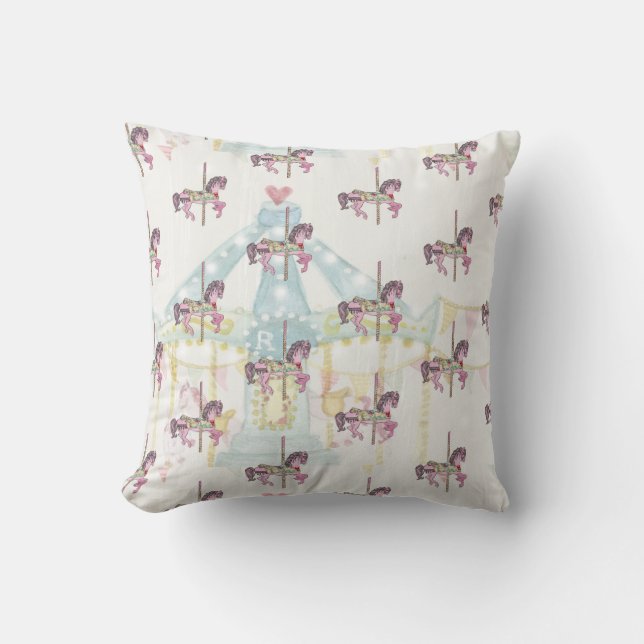 Carrousel bleu avec Coussin de chevaux (Recto)