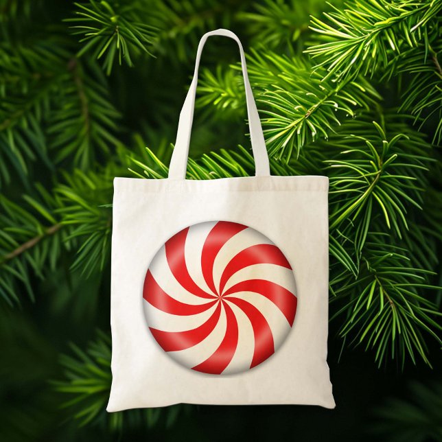 Carry Holiday Peppermint Candy Tote Bag Tragetasche (Carry your holiday gifts and presents in a sweet peppermint candy tote bag.)