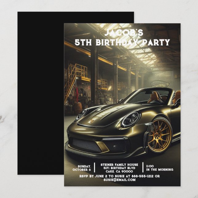 Cars d'âge personnalisés garçons Invitations de fê (Devant / Derrière)