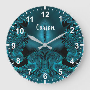 CARSON ~ WOW! Fraktal Muster Grün und Schwarz ~ Große Wanduhr