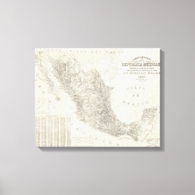Carta general de la Republica Mexicana Karte Leinwanddruck (Vorderseite)