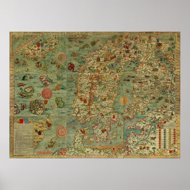Carta Marina Karte Skandinaviens von Olaus Magnus Poster (Vorne)